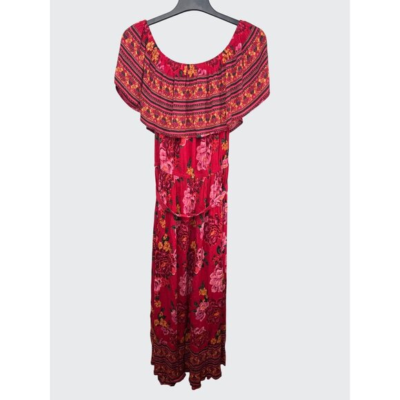 Margaux Riviera Womens Fuschia Floral Bohemian Off the Shoulder Maxi Dress 2X - Picture 2 of 12